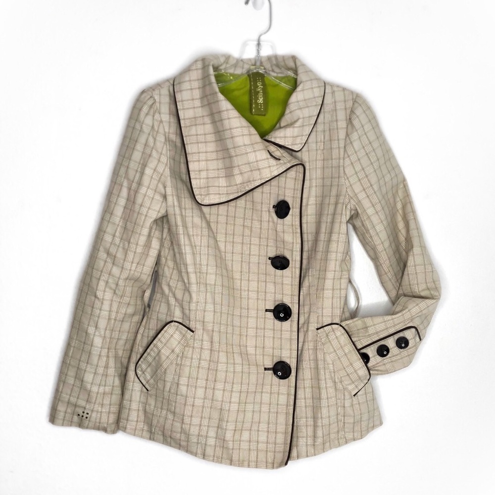 Soia & Kyo Plaid Cream Large Button Jacket S